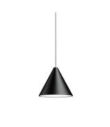 Black Flos String Light suspension lamp. Upside down cone-shaped shade.