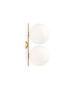 Flos IC Lights Double Ceilng/Wall Sconce. Two opaque glass spherical diffusers mounted to vertical brass bar.
