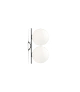 Small Flos IC Lights Double Ceilng/Wall Sconce. Two opaque glass spherical diffusers mounted to vertical chrome bar.