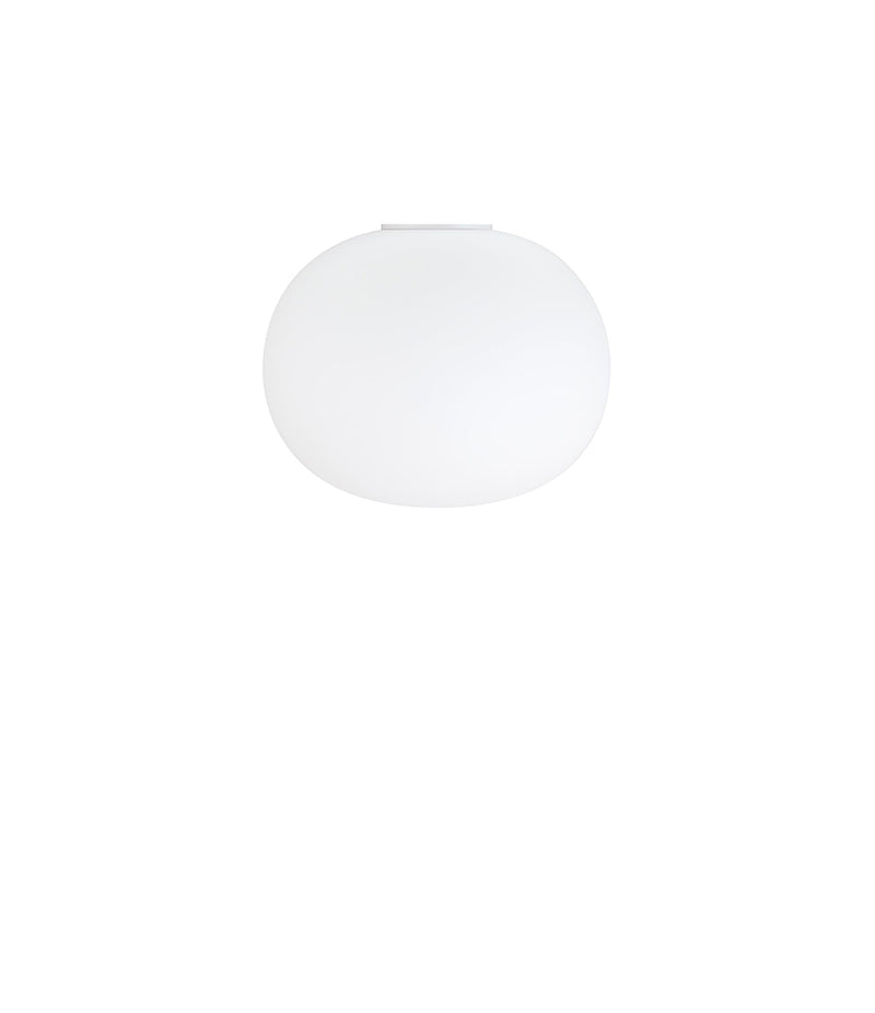 Flos Glo-Ball Ceiling sconce. Opaque white glass spherical diffuser.