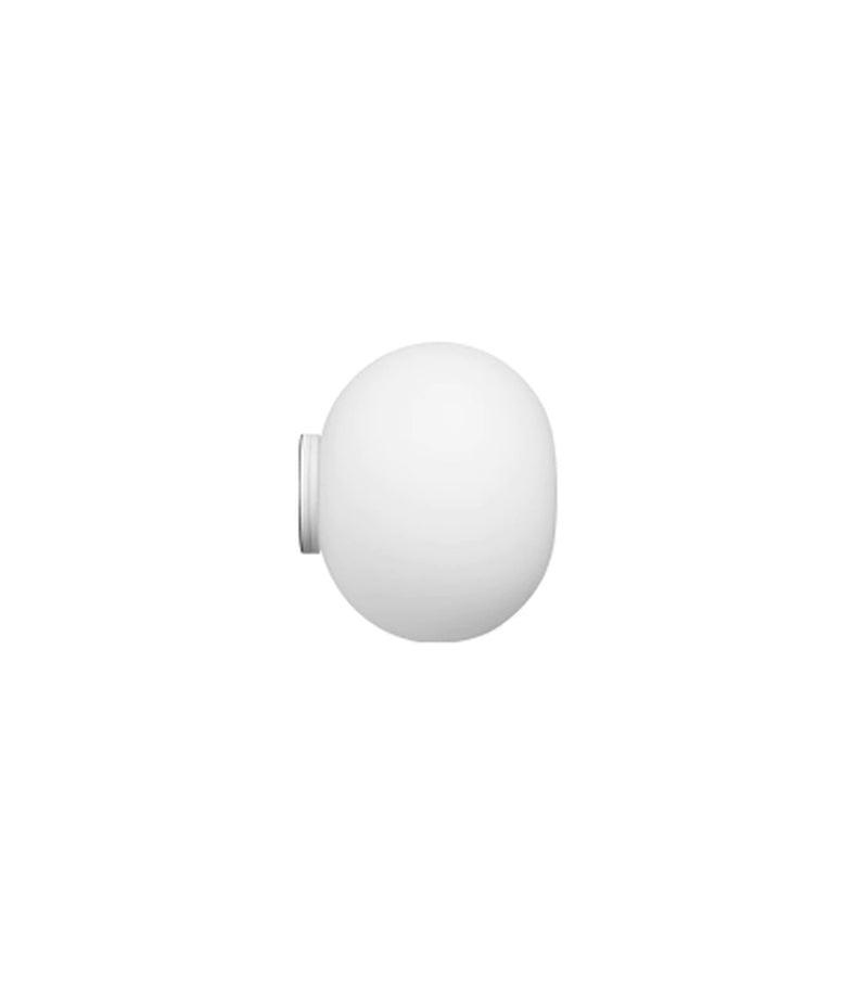 Flos Glo-Ball Zero Ceiling/Wall Sconce, with opaque white glass spherical diffuser.