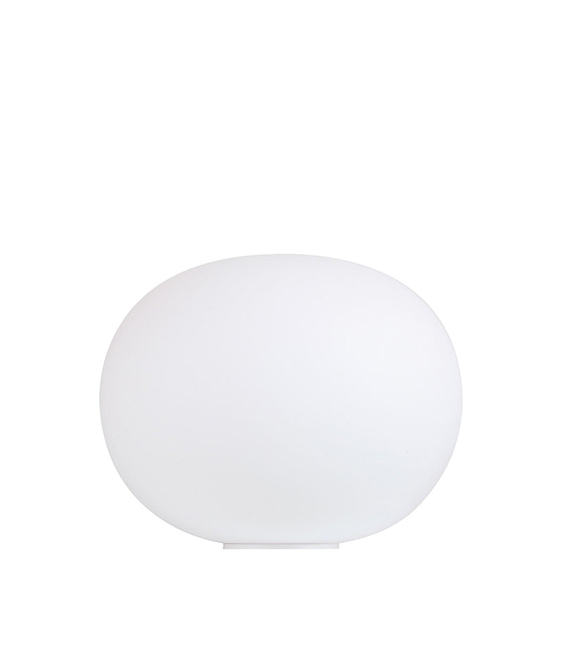Glo-Ball Basic table lamp. Opaque white globe diffuser with flat bottom for the base.