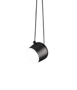 Flos Aim suspension lamp in black finish. Single bowl-shaped light shade suspended by cable loop.