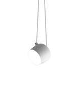Flos Aim suspension lamp in white finish. Single bowl-shaped light shade suspended by cable loop.