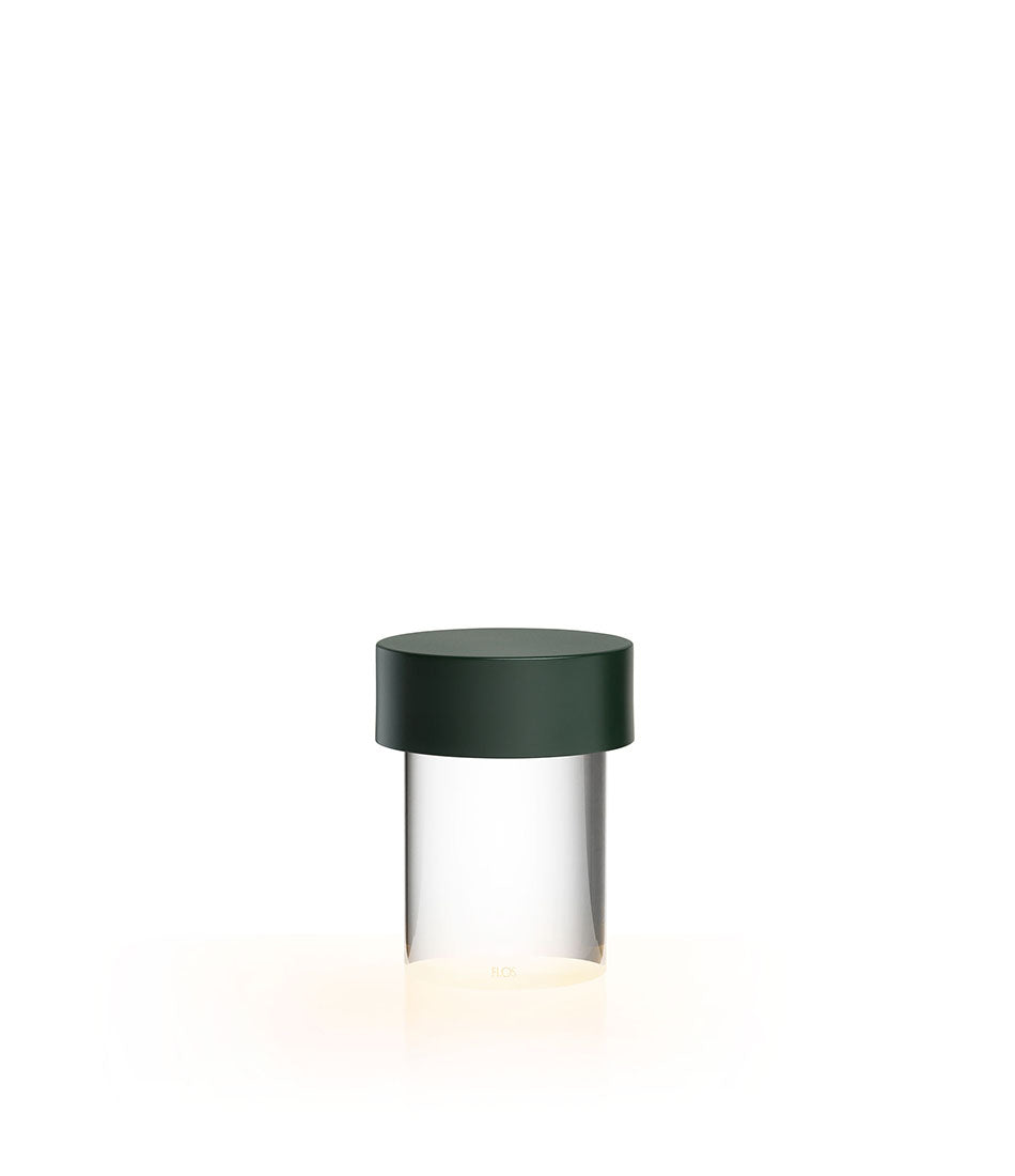Flos Last Order table lamp in matte green and clear diffuser.