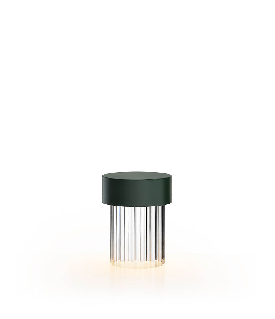 Flos Last Order table lamp in matte green and fluted diffuser.