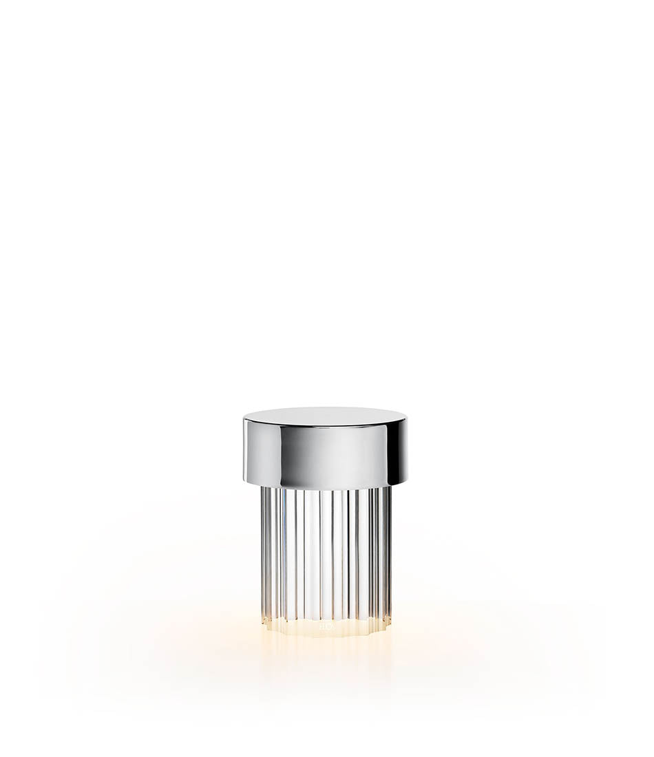 Flos Last Order table lamp in stainless steel and fluted diffuser.