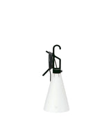 Black Flos Mayday utility lamp, with white conical shade and hooked top base.