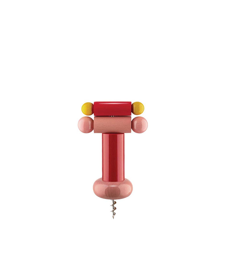 Polished wooden Alessi Twergi ES17 corkscrew in pink.