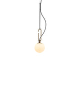 Artemide NH14 suspension lamp, spherical blown glass diffuser with oval brass hook