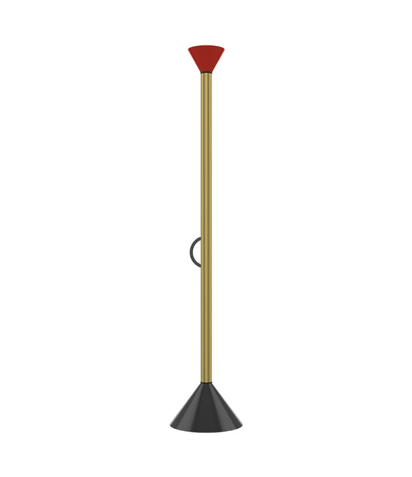 Artemide Callimaco floor lamp, with large conical base and small conical lampshade on top.