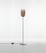 Artemide Gople floor lamp, with chrome stem and base, with gradient blown glass shade in bronze finish.