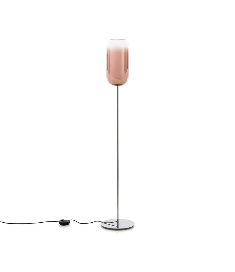 Artemide Gople floor lamp, with chrome stem and base, with gradient blown glass shade in copper finish.