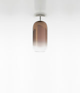 Artemide Gople Mini ceiling lamp, with pill-shaped blown glass shade in gradient bronze.