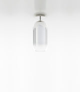 Artemide Gople Mini ceiling lamp, with pill-shaped blown glass shade in gradient silver.