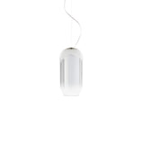 Artemide Gople Mini suspension light, with pill-shaped blow glass shade in gradient silver.