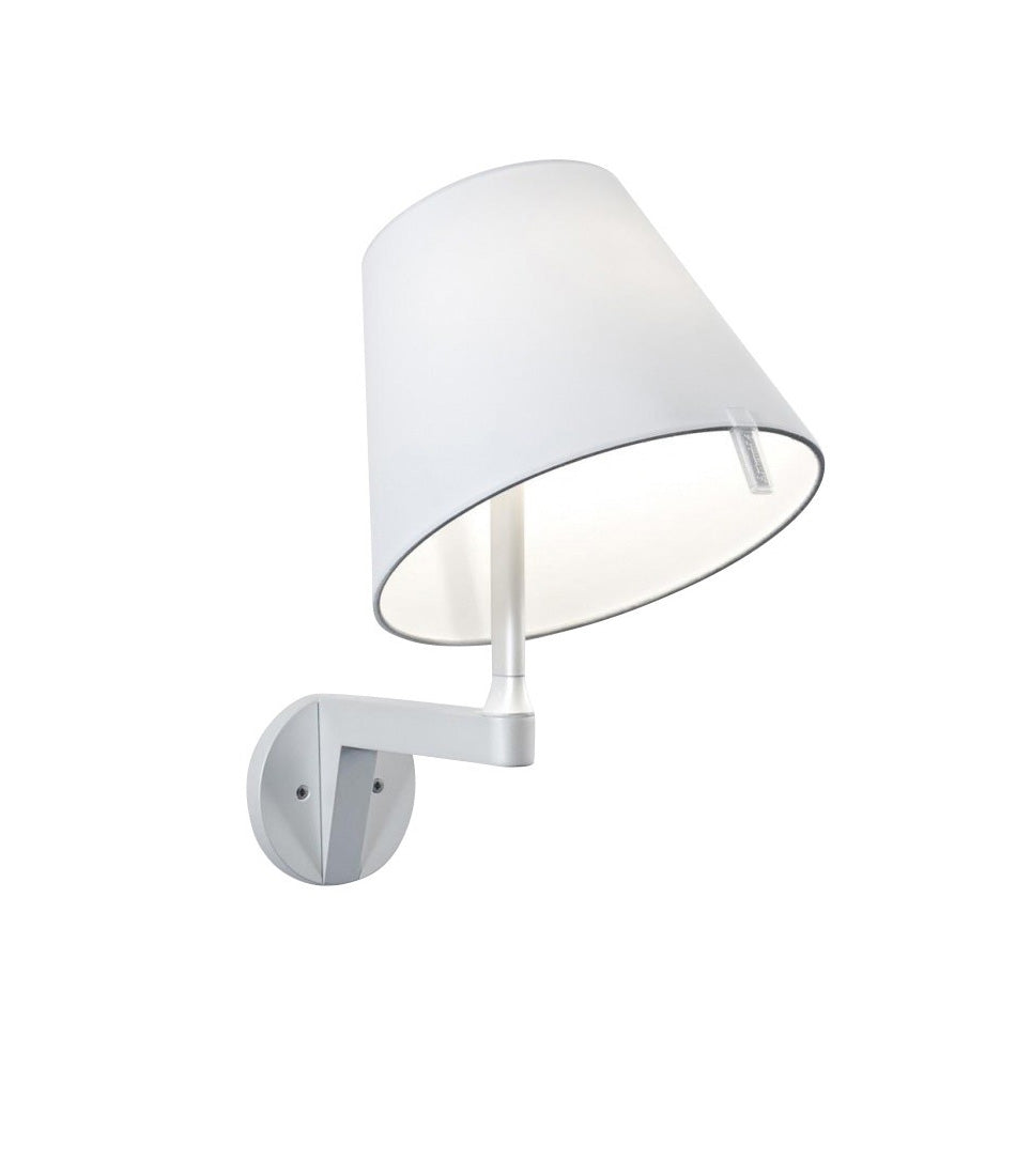Artemide Melampo Mini wall lamp, with painted aluminum stem and tilted satin shade.