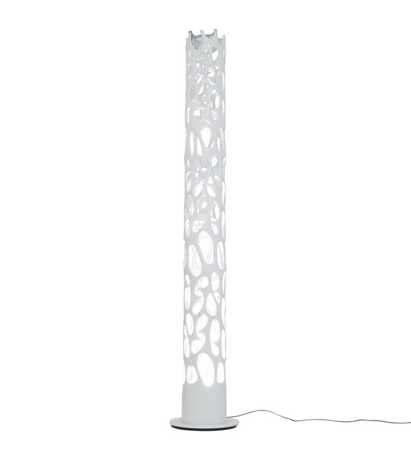 Artemide New Nature floor lamp, with perforated white column providing indirect light.