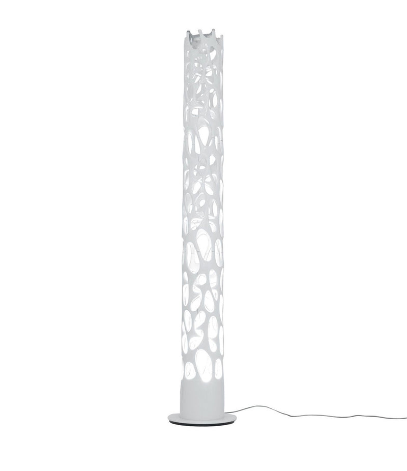 Artemide New Nature floor lamp, with perforated white column providing indirect light.