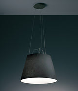 Artemide Tolomeo Mega suspension lamp in black, hanging from ceiling.