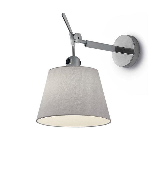 Artemide Tolomeo Shade wall lamp, with aluminum arm and tilting fabric lampshade.