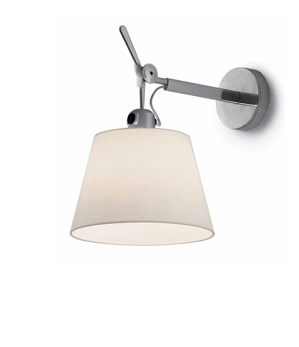 Artemide Tolomeo Shade wall lamp, with aluminum stem and tilting parchment lampshade.