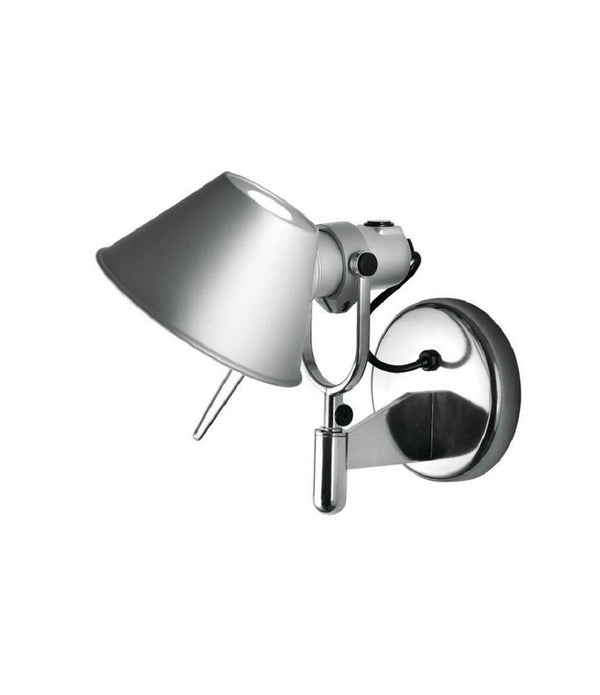 Artemide Tolomeo wall spot lamp with multi-directional conical lamp head, with switch on top.