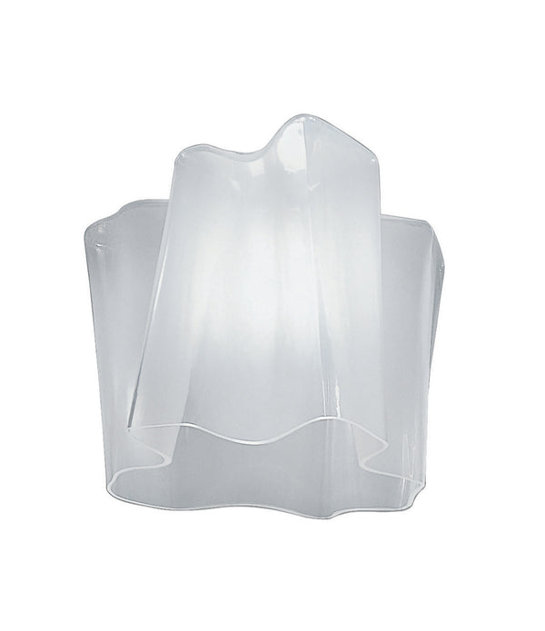 Artemide Logico ceiling lamp in milky white finish. Blown glass diffuser shaped into folded pattern.