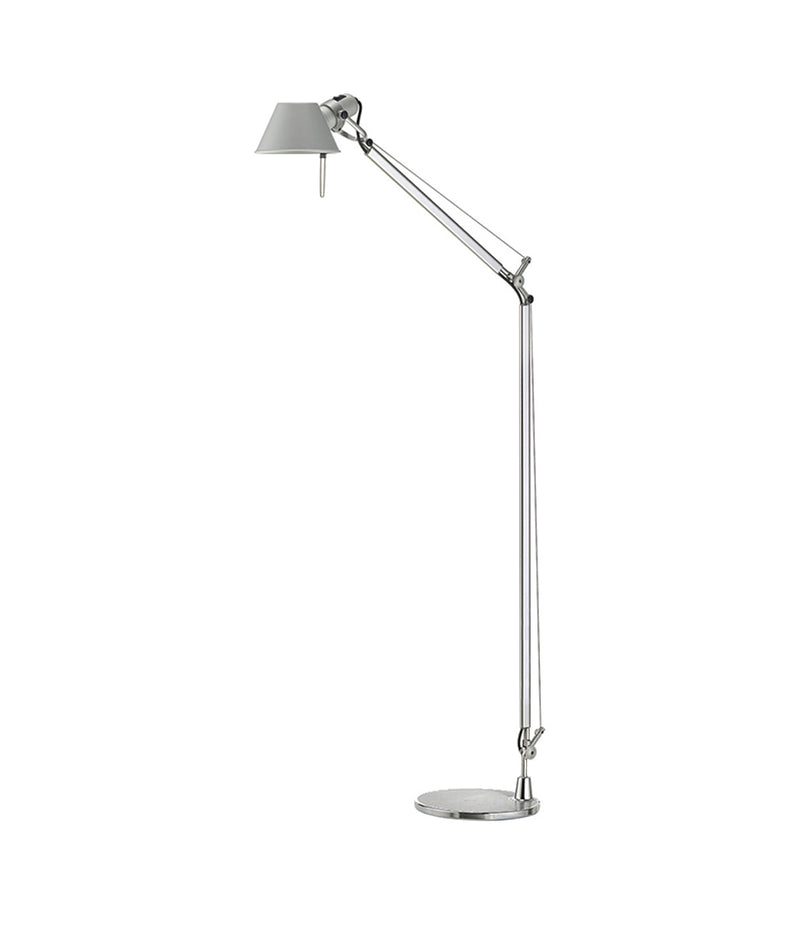 Artemide Tolomeo Reading floor lamp, with double-jointed stem and small conical lamp head.