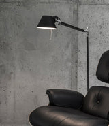 Artemide Tolomeo Reading floor lamp in black finish beside Herman Miller Eames Lounge Chair.