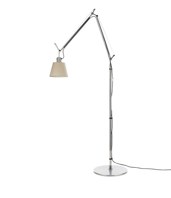 Artemide Tolomeo Shade floor lamp, with double-jointed stem and parchment lampshade.