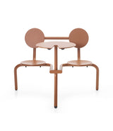Extremis Bistroo Picnic Table, with two attached side-by-side seats and a small round tabletop, in Copper Brown finish.
