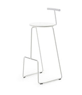 Extremis Tiki Bar Stool, with white circular seat with wire backrest atop a white wire frame.