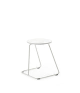 Extremis Tiki Stackable low stool, with white circular seat atop white wire frame.