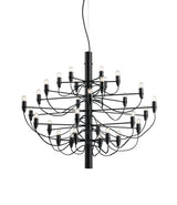 Flos 2097/30 suspension lamp, with black body and multiple arms containing 30 small naked halogen bulbs.