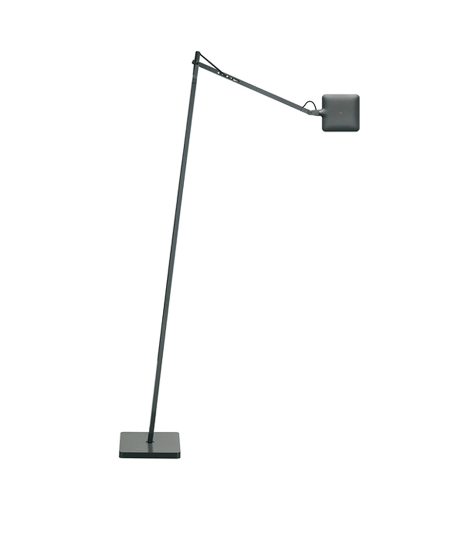 Anthracite Flos Kelvin Edge LED floor lamp, with elbowed stem and multi-directional head.
