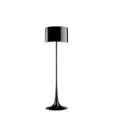 Black Flos Spun floor lamp. Tulip-shaped base and stem with black shade.