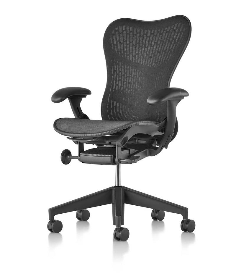 Herman Miller task chair with a wide mesh seat and back, adjustable arms and a five star base.