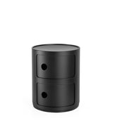 Two level circular Kartell Componibili storage tower in black.